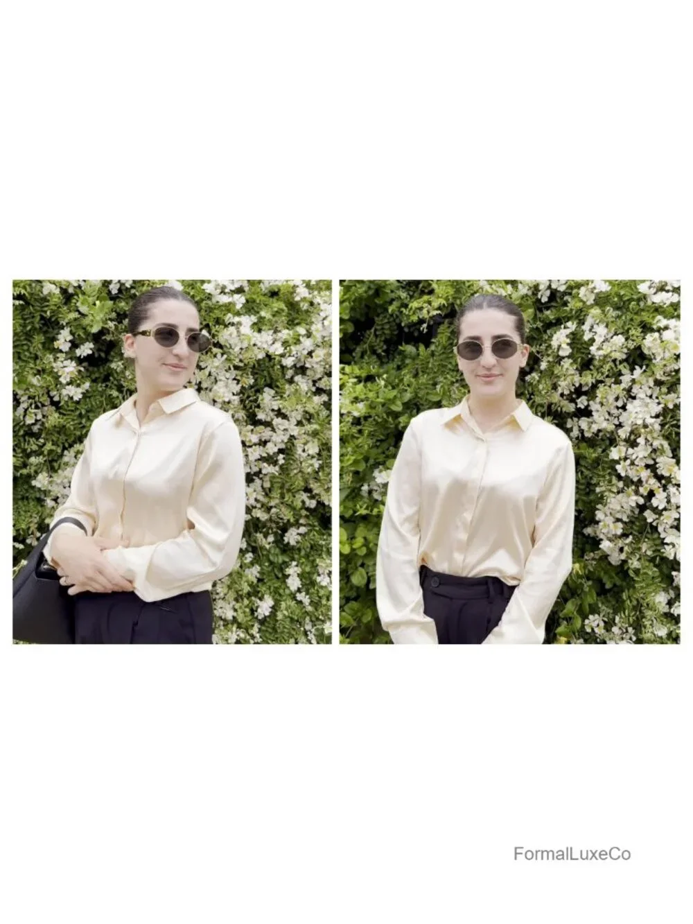 Satin Button Down Shirt Long Sleeve Silk Blouse Dressy Work Tunic Top